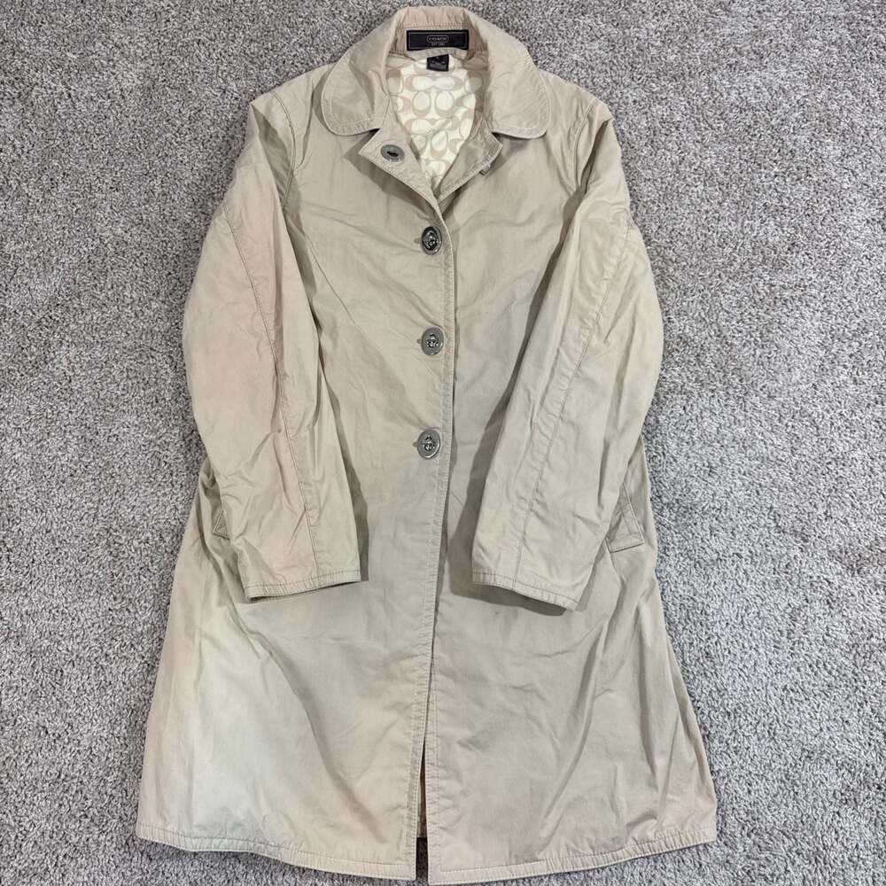 Coach Beige Cotton Trench Coat with Signature C Lining Women's Size 4 EUC